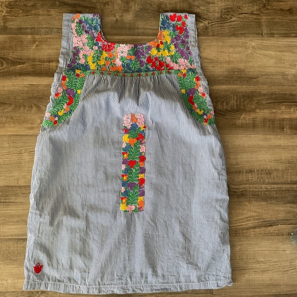 J. Marie Blue White Striped Floral Embroidery Ana Maria Shift Dress Sz S - Picture 2 of 6